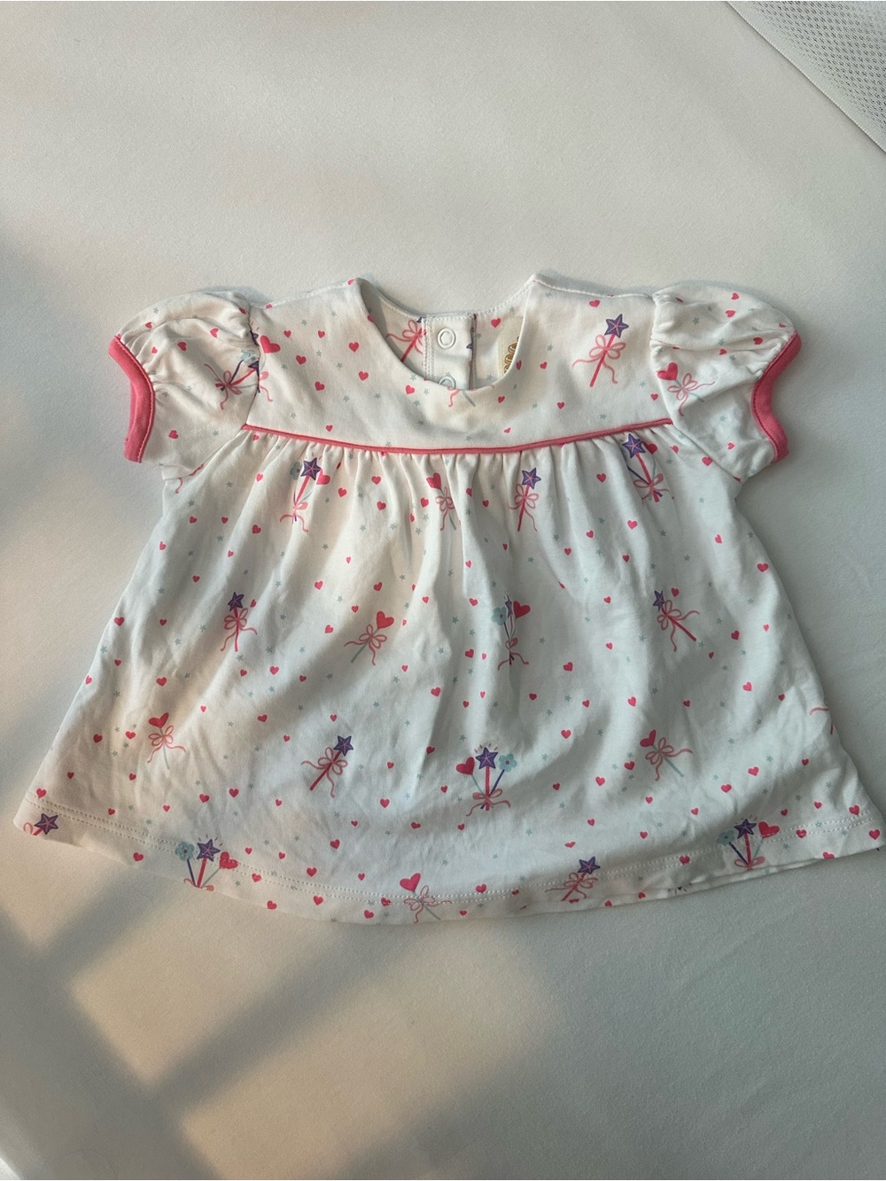 The Beaufort Bonnet Company White Top with Pink Hearts & Purple Fairy Motif